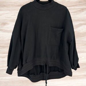 Nap Women's‎ Loungewear Terry Cropped Boxy Drawstring Hem Sweatshirt Black Small